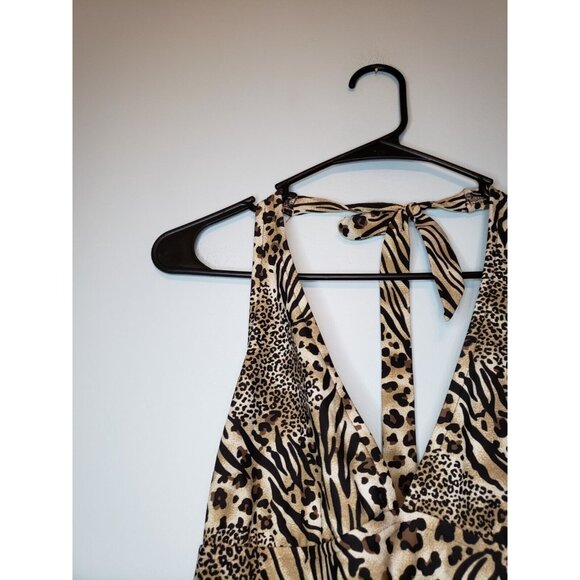 Vtg Catalina Women M Swimsuit One Piece Cheetah Tiger Animal Print Halter Deep V - Picture 4 of 6
